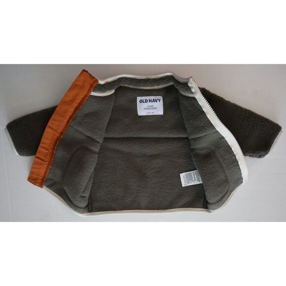 Old Navy Unisex Baby Sz 3-6M Green/Rust Color-Blocked Sherpa Jacket - Picture 6 of 6